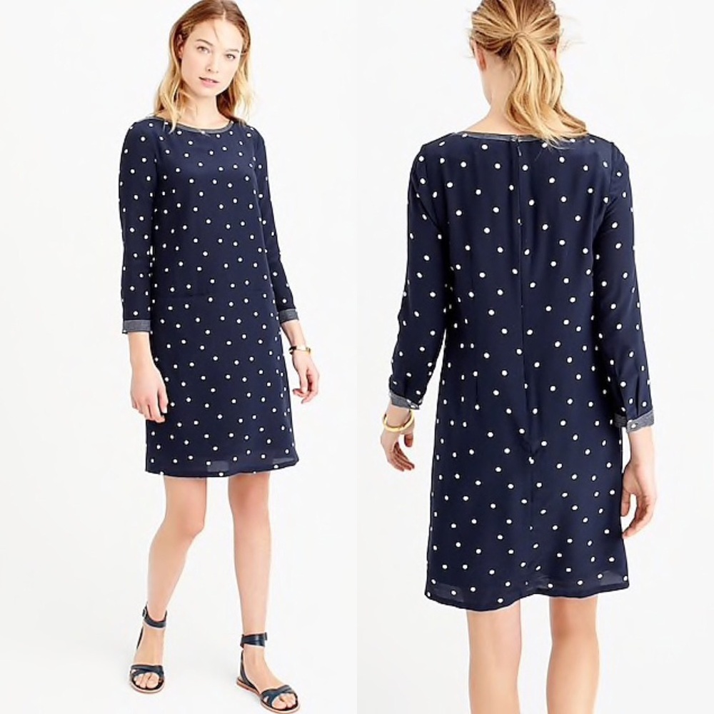 J. Crew Silk Shift Polka Dot Navy Blue Dress